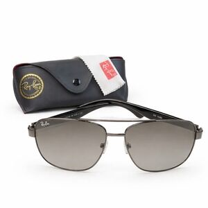 Ray Ban Sunglasses RB3483 Aviator Square Gray Gradient Glass Lens Gunmetal +Case